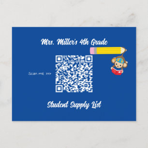 Leraar Classroom Supply List QR Code Monkey Briefkaart