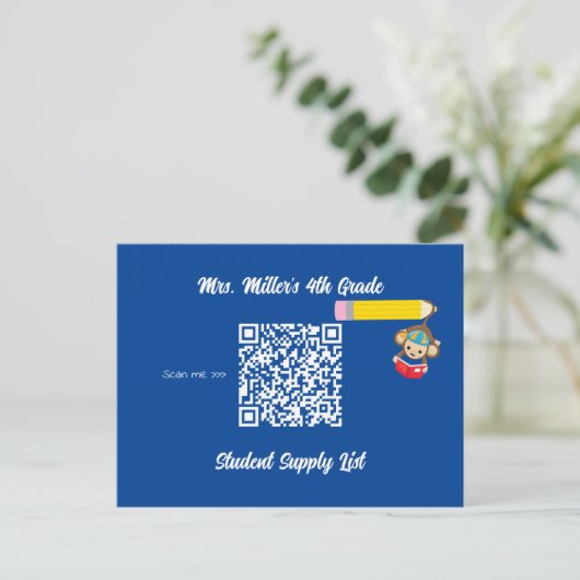 Leraar Classroom Supply List QR Code Monkey Briefkaart (Staand voorkant)