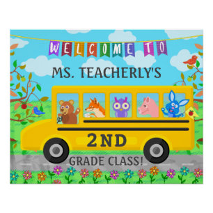 Leraar Classroom Welkomstbord Dieren in bus Perfect Poster