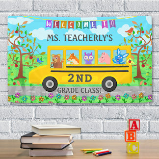 Leraar Classroom Welkomstbord Dieren in bus Spandoek