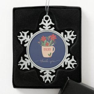 Leraar Dank je wel voor Kerstmis. Tin Sneeuwvlok Ornament