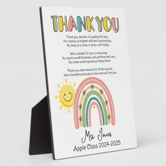 Leraar Dank u Regenboog Gedicht Eind van het Jaar Fotoplaat (Zijkant)