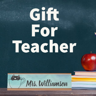 Leraar Educator Professionele Kat Kitten Bureau Naambordje