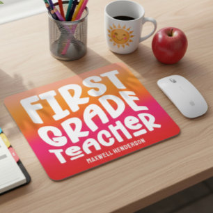 Leraar Eerste Klas Tekst Ontwerp Oranje Rood Ombre Muismat