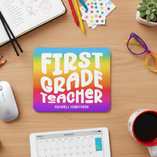 Leraar Eerste Klas Typografie Regenboog Ombre Muismat