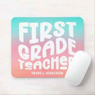 Leraar Eerste Klas Typografie Roze Aqua Ombre Muismat