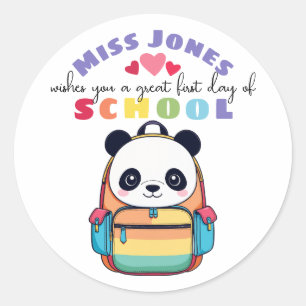 leraar eerste schooldag klas welkom knuffel panda ronde sticker