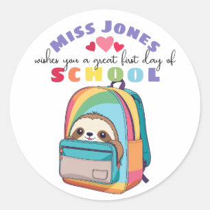 leraar eerste schooldag klas welkom luiaard ronde sticker