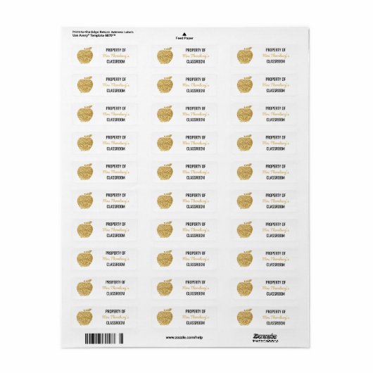 Leraar Eigendom van Classroom Faux Gold Glitter Etiket (Full Sheet)