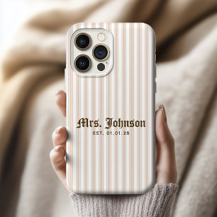 Leraar Elegante Beige Streep Bruids Huwelijks Ca iPhone 15 Pro Max Hoesje