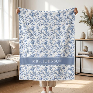 Leraar Elegante Chinoiserie Blauwe Bloemige Brui Fleece Deken