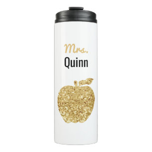 Leraar Faux Sequin Gold Apple - Aangepast glam Thermosbeker