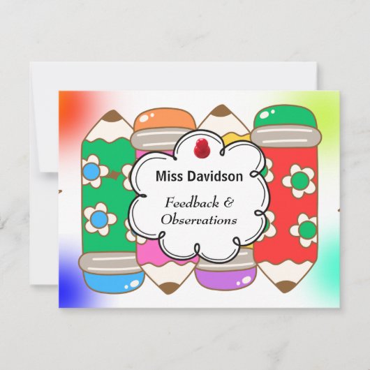  leraar Feedback Commentaar op Student Notitiekaartje (Voorkant)
