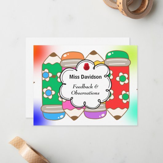 leraar Feedback Commentaar op Student Notitiekaartje (Voorkant / Achterkant in situ)