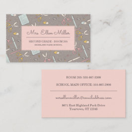 leraar | Feminine Sketch Pink/Taupe School Visitekaartje