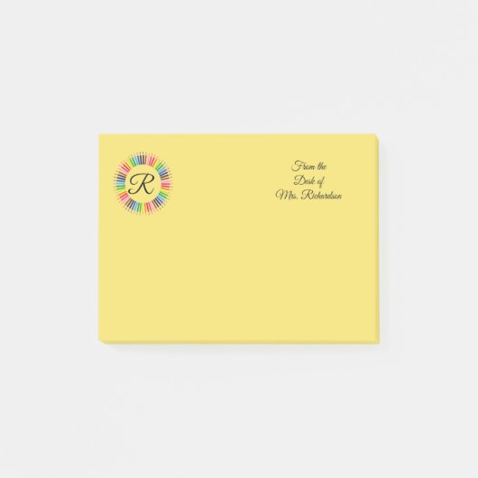 Leraar Gepersonaliseerde Kleur Potlood Monogram 4x Post-it® Notes (Voorkant)