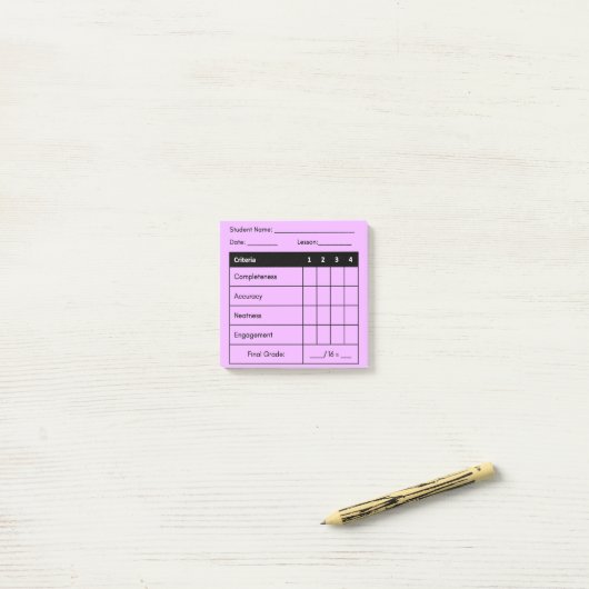 Leraar Grading Rubric Classwork Roze Post It Note (Op bureau)