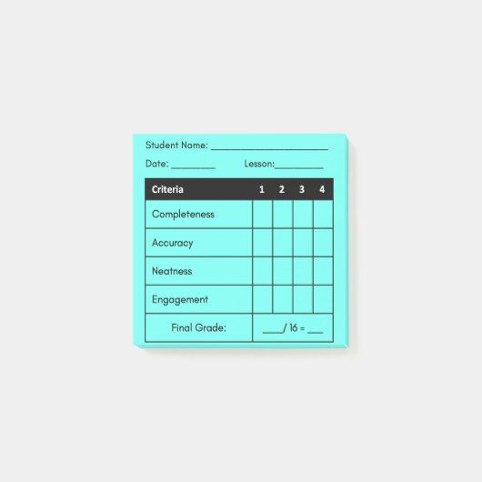 Leraar Grading Rubric voor Classwork in Blue Post-it® Notes (Voorkant)