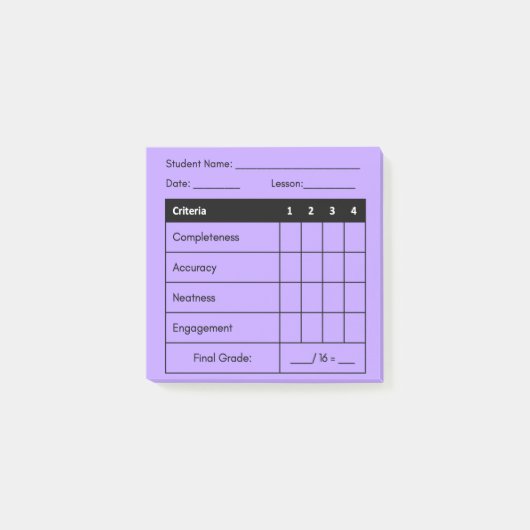 Leraar Grading Rubric voor Classwork in Paarse Post-it® Notes (Voorkant)
