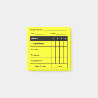 Leraar Grading Rubric voor klaswerk in geel Post-it® Notes