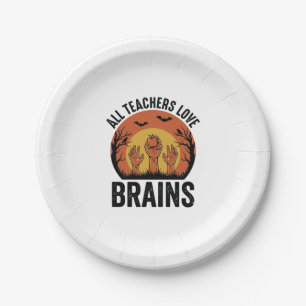 Leraar Halloween Hersenen Vintage Vector Design_1 Papieren Bordje
