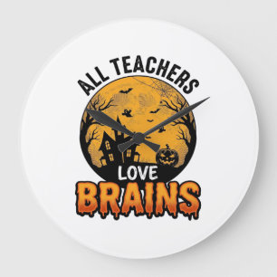 Leraar Halloween Liefde Hersenen Vintage Ontwerp_1 Grote Klok
