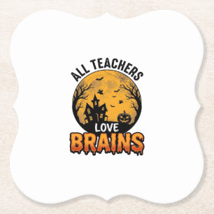 Leraar Halloween Liefde Hersenen Vintage Ontwerp_1 Kartonnen Onderzetters