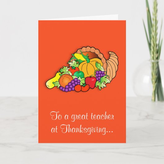 Leraar Happy Thanksgiving met Cornucopia Feestdagen Kaart (Voorkant)