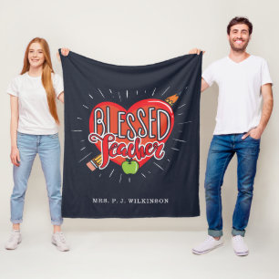 Leraar Hart Potlood Appel Aangepast School Bijlesl Fleece Deken