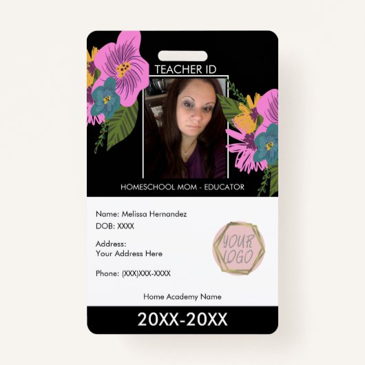Leraar Homeschoing School Mam ID Floral Badge (Voorkant)