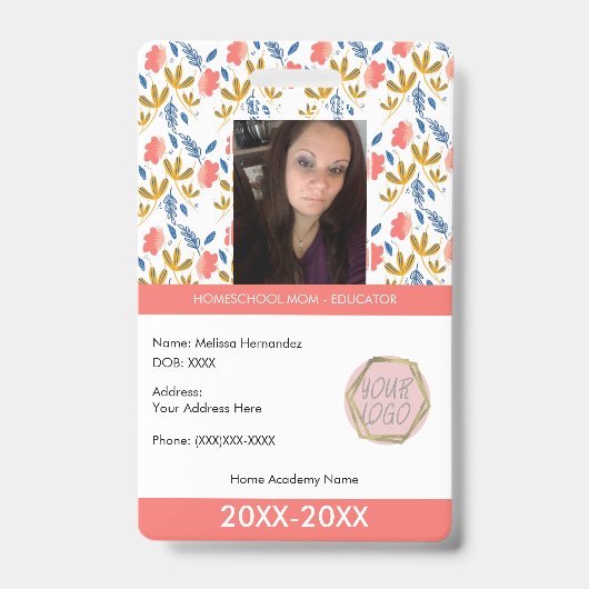 Leraar Homeschooling School Moeder ID Botanisch  Badge (Voorzijde)