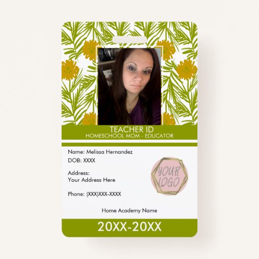 Leraar Homeschoting School Mam ID Florals Badge (Voorkant)