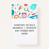 Leraar ID Badge met School Supplies Achtergrond (Achterkant)