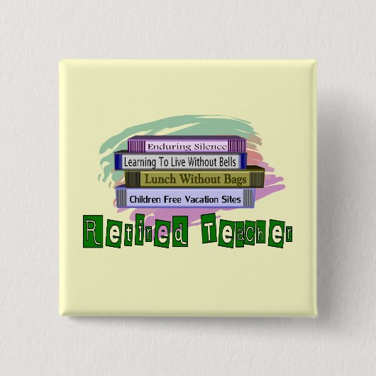 Leraar in ruste (grappige stapel boekenontwerp) vierkante button 5,1 cm (Voorkant)