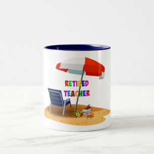 Leraar in ruste, strand Scene (herzien) Tweekleurige Koffiemok