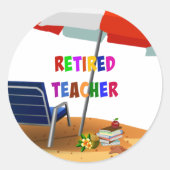 Leraar in ruste, strand Scene, Ronde Sticker (Voorkant)