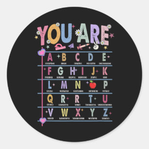 Leraar Je Bent Letters Alfabet Leer Abcs Terug T Ronde Sticker