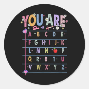 Leraar Je Bent Letters Alfabet Leer Abcs Terug T Ronde Sticker