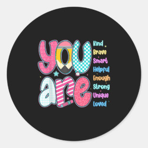 Leraar Jij Bent Slim Moedig Sterk Vriendelijk Geli Ronde Sticker