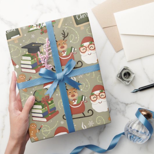 Leraar Kerst Mooie Rendier Kerstman School Cadeaupapier (Geschenken)