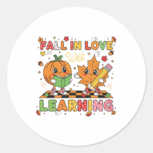 Leraar Kinder retro Herfst verliefd op leren Ronde Sticker