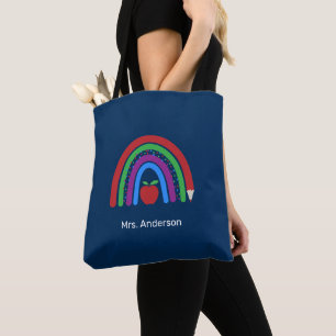 Leraar kleurrijke regenboog donkerblauw draagtas