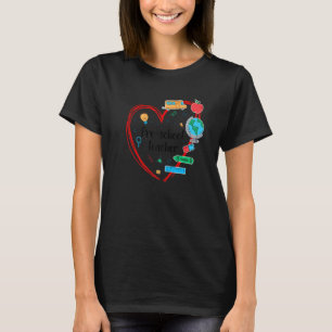 Leraar kleuterschool hart kleurrijke items terug n t-shirt