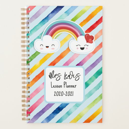leraar LES PLANNER MET NAAM regenboog thema (Voorkant)