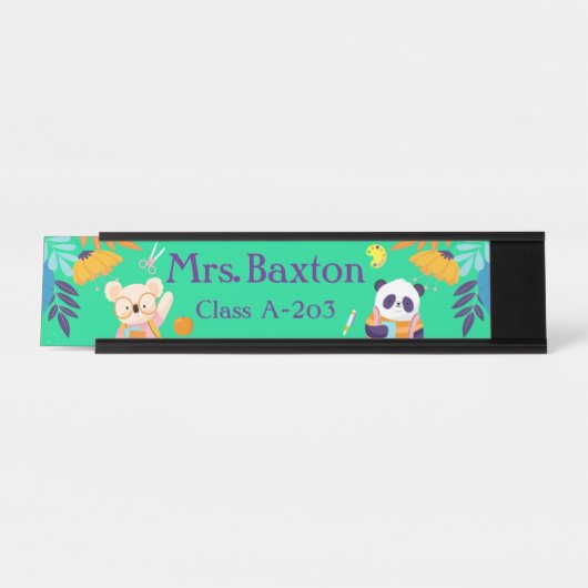 Leraar Leuke Dieren Oerwoud Klaslokaal Kinder Bureau Naambordje (Voorkant)