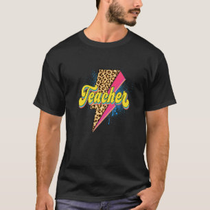 Leraar Luipaardprint Bliksemschicht Roze 80's Vin T-shirt