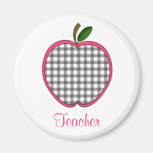 Leraar Magnet - Charcoal Gray Gingham Apple Magneet