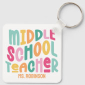 Leraar Middelbare School | Aangepaste Kleurrijke R Sleutelhanger (Achterkant)