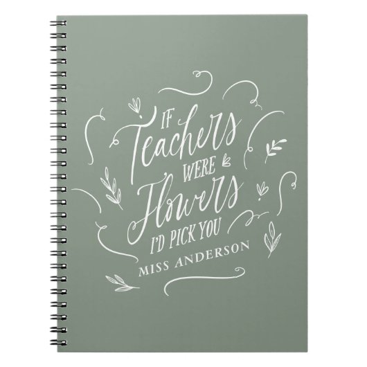 Leraar modern elegant script sage green script 3 notitieboek (Voorkant)