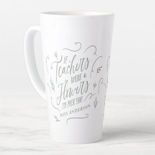 Leraar moderne elegante script sage green sleutelh latte mok (Linkerhoek)